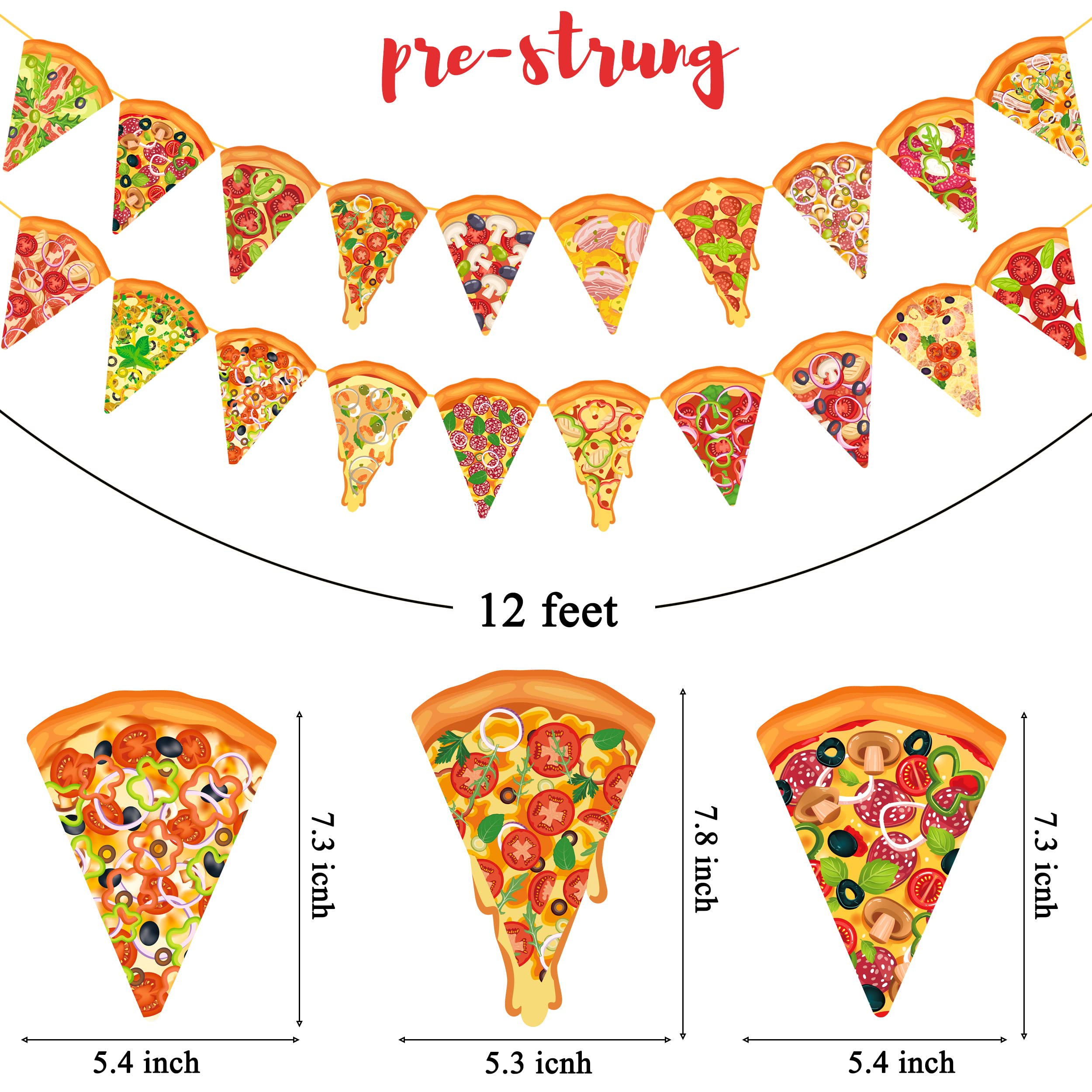 Pizza Party Banners Pizza Birthday Party Decorations 2Pcs Pizza Garland Cutout Banners for Pizza Time Theme Baby Shower Supplies