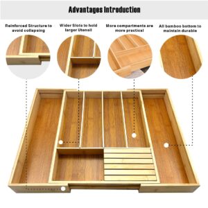 ZROOY Expandable Bamboo Silverware Organizer Drawer for Utensils Holder, 8 Compartments for Drawer Tray with Grooved Drawer Dividers,Removable Knife Block(Natural)