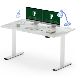 flexispot en1 height adjustable standing desk 55 x 28 inches whole-piece desktop electric stand up desk ergonomic memory controller (white frame + 55" marble grey top, 2 packages)