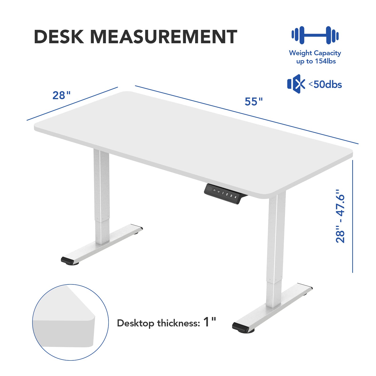 FLEXISPOT EN1 Height Adjustable Standing Desk 55 x 28 Inches Whole-Piece Desktop Electric Stand Up Desk Ergonomic Memory Controller (White Frame + 55" Marble Grey Top, 2 Packages)