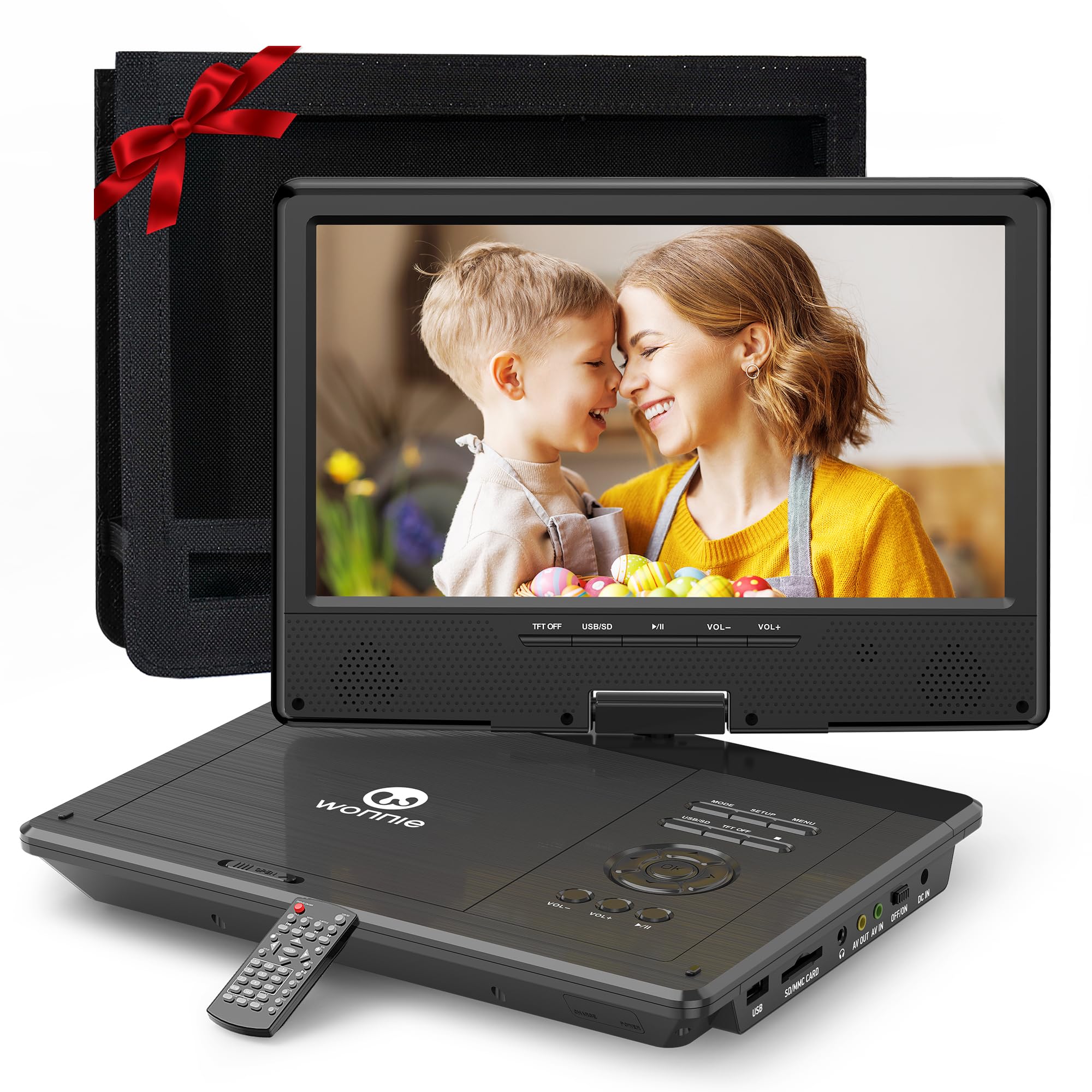 WONNIE 12.5" Portable DVD Player with 10.5" Swivel HD Screen,with Car Headrest Case,5-Hour Built-in Rechargeable Battery,Car Charger & AC Adapter, Supports USB/SD Card/Sync TV, Regions Free