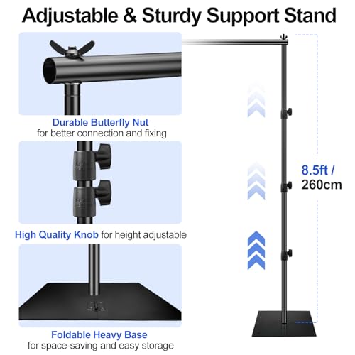 EMART Heavy Duty Backdrop Stand 8.5x10ft(HxW) Adjustable Background Support System Kit with Steel Base for Photography, Photo Backdrop Stand for Parties Birthday Video Studio - Black