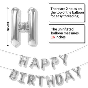 Happy Birthday Balloons Banner, 16 Inch Mylar Foil Balloon Letters Birthday Sign Banner, Reusable Silver Birthday Balloons Kit Birthday Decorations For Kids Adults Birthday Party Favor Supplies