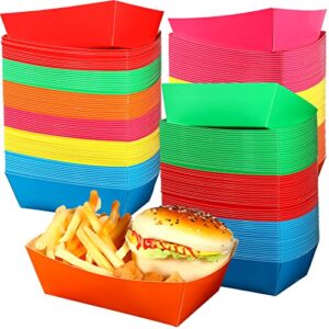 perkoop 240 pcs colorful food trays bulk rainbow paper food boats disposable food serving holder trays hamburgers hot dog dessert paper plates bowls for carnival neon glow birthday party supplies