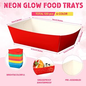 PerKoop 240 Pcs Colorful Food Trays Bulk Rainbow Paper Food Boats Disposable Food Serving Holder Trays Hamburgers Hot Dog Dessert Paper Plates Bowls for Carnival Neon Glow Birthday Party Supplies