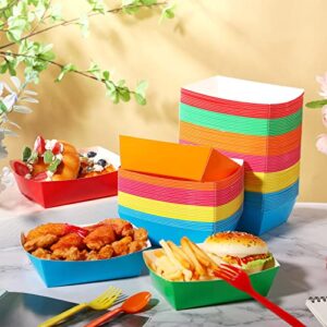 PerKoop 240 Pcs Colorful Food Trays Bulk Rainbow Paper Food Boats Disposable Food Serving Holder Trays Hamburgers Hot Dog Dessert Paper Plates Bowls for Carnival Neon Glow Birthday Party Supplies