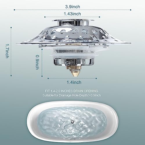 Universal 2 in 1 Bathtub Stopper & Drain Hair Catcher ， Upgraded Pop Up Tub Stoppers with Dual Filtration Design ，Anti-Clogging Bathtub Drain Cover，Bath Tub Drains Plug for 1.4"-2.0" Drain Hole