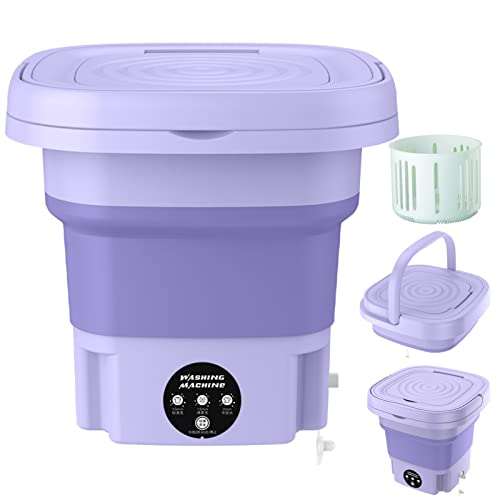 Portable Washing Machine, 8L High Capacity Mini Washer with 3 Modes Deep Cleaning Half Automatic Washt, Foldable Washing Machine with Soft Spin Dry for Socks, Baby Clothes, Towels, Delicate Items (Purple)