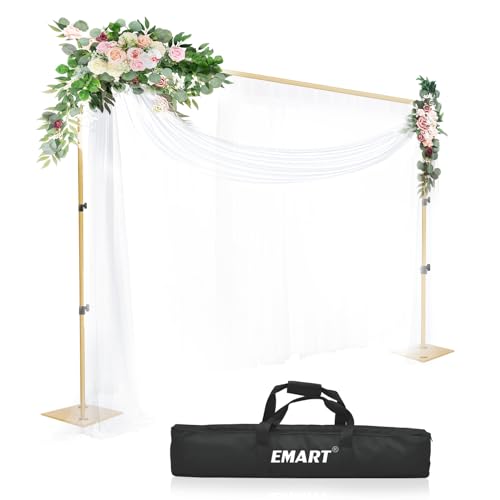 EMART Backdrop Stand, 6.5x10 ft Adjustable Photo Background Pipe and Drape Photography Kit with Heavy Duty Metal Base for Parties, Wedding, Video Studio, Birthday - Gold