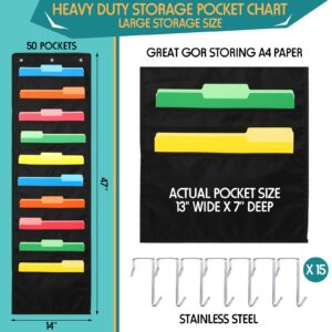 Qeeenar 5 Pack Heavy Duty Storage Pocket Chart with 20 File Folders 50 Pockets Hanging Wall File Paper Folders Organizer Student Mailbox for School Classroom Office Home Supplies