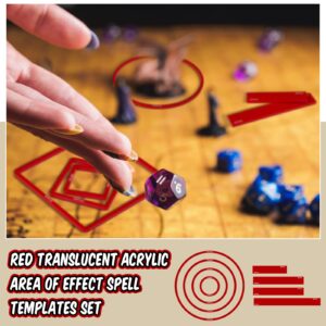 Sintuff 15 Pcs Spell AOE Damage Template Red Translucent Acrylic Area of Effect Spell Templates Set Include 5 Cube 4 Circle 2 Cone 4 Line Templates for Gifts Tabletop RPG Gaming Accessories Tools