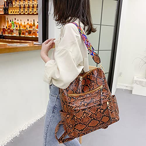 AuSion Leather Backpack Purse for Women Laptop Backpacks Travel Crossbody Bag Fashion Serpentine brown