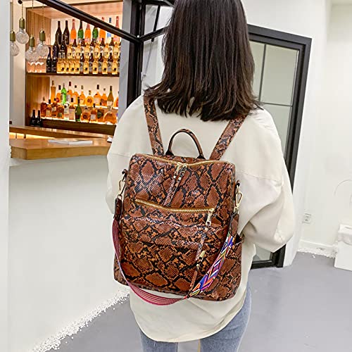 AuSion Leather Backpack Purse for Women Laptop Backpacks Travel Crossbody Bag Fashion Serpentine brown