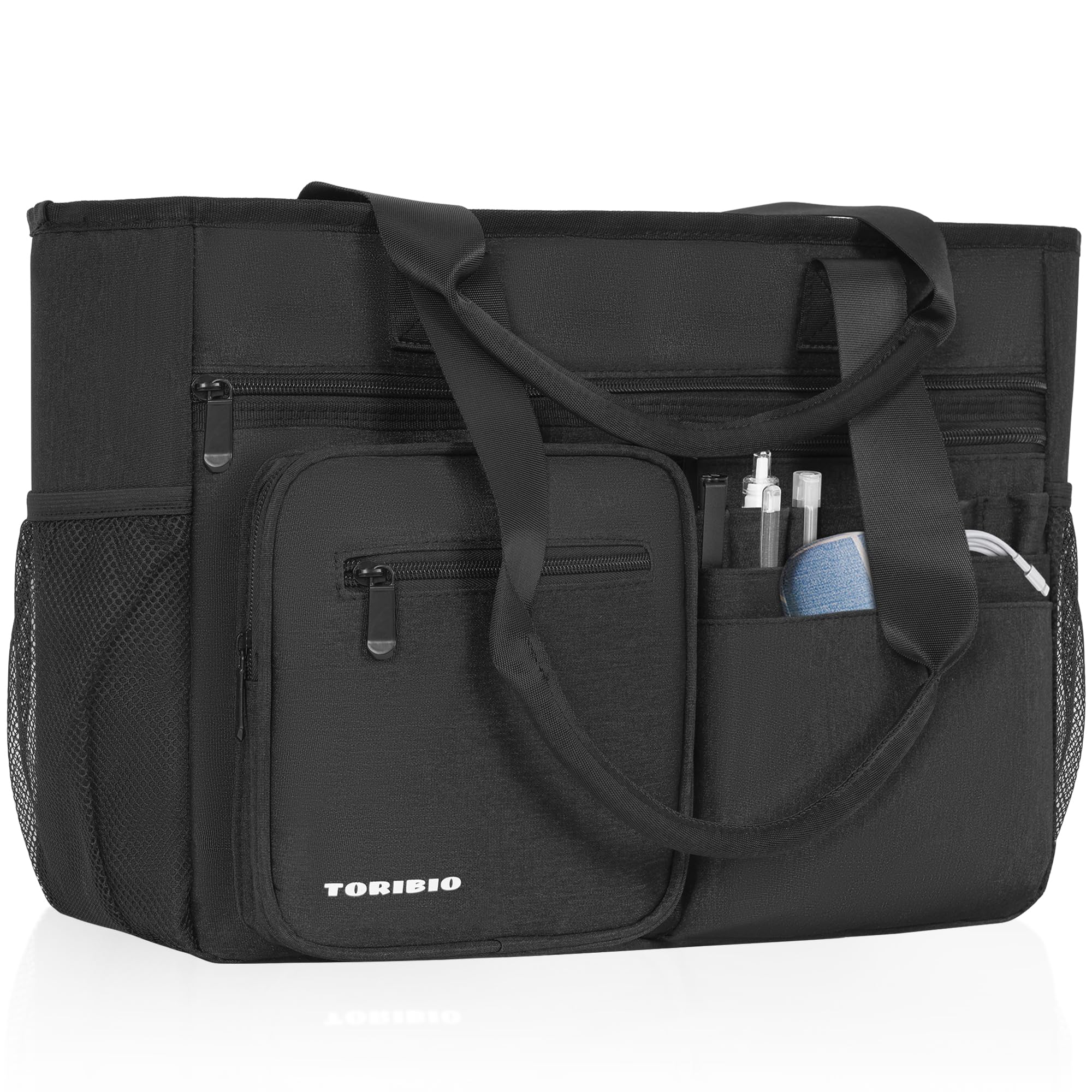 TORIBIO Nurse Bag for Work, Home Care Nursing with Padded Laptop Sleeve, Multi Pocket Shoulder Portable Storage Tote Bag for Working/Teacher/Students/Clinical