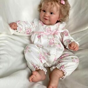 TERABITHIA 20 Inches Real Baby Size Rooted Curly Hair Sweet Face Lifelike Reborn Baby Doll Crafted in Full Body Silicone Vinyl Anatomically Correct Realistic Newborn Girl Dolls Washable for Girls