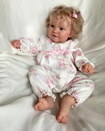 TERABITHIA 20 Inches Real Baby Size Rooted Curly Hair Sweet Face Lifelike Reborn Baby Doll Crafted in Full Body Silicone Vinyl Anatomically Correct Realistic Newborn Girl Dolls Washable for Girls