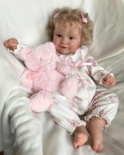 TERABITHIA 20 Inches Real Baby Size Rooted Curly Hair Sweet Face Lifelike Reborn Baby Doll Crafted in Full Body Silicone Vinyl Anatomically Correct Realistic Newborn Girl Dolls Washable for Girls