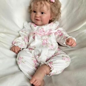 TERABITHIA 20 Inches Real Baby Size Rooted Curly Hair Sweet Face Lifelike Reborn Baby Doll Crafted in Full Body Silicone Vinyl Anatomically Correct Realistic Newborn Girl Dolls Washable for Girls