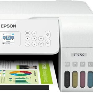 Epson EcoTank ET-2720 All-in-One Wireless Color Inkjet Supertank Printer for Office, White - Print Scan Copy - 5760 x 1440 dpi, Voice Activated, 10.5 ppm, 1.44" LCD, Borderless Print, Ethernet, WiFi