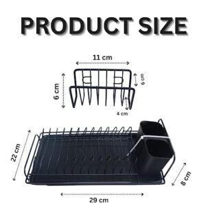 GAWIRO Black Dish Drying Rack with Drainboard Stainless Steel Dish Racks for Kitchen Counter, Kitchen Drying Rack with Utensil Holder and Spongy Holder - Design for Long-Lasting and Space Saver