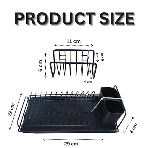 GAWIRO Black Dish Drying Rack with Drainboard Stainless Steel Dish Racks for Kitchen Counter, Kitchen Drying Rack with Utensil Holder and Spongy Holder - Design for Long-Lasting and Space Saver