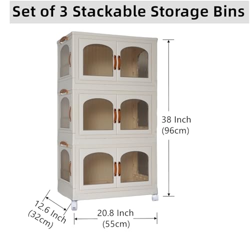 Stackable Storage Bins with Lids,Closet Organizer Collapsible Storage Bin with Door & Wheels Trunk Car Folding Storage Containers Box for Bedroom Kitchen Office Clothing Storage