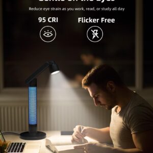 Lytmi 3-in-1 LED Desk/Task/Reading Light for Office, CRI95 Eye-Caring Architect Desk Lamp, 360°Rotatable Swing Arms, Dimmable Table Lamp with Atmosphere Lighting for Computer Monitor Desktop Bedside