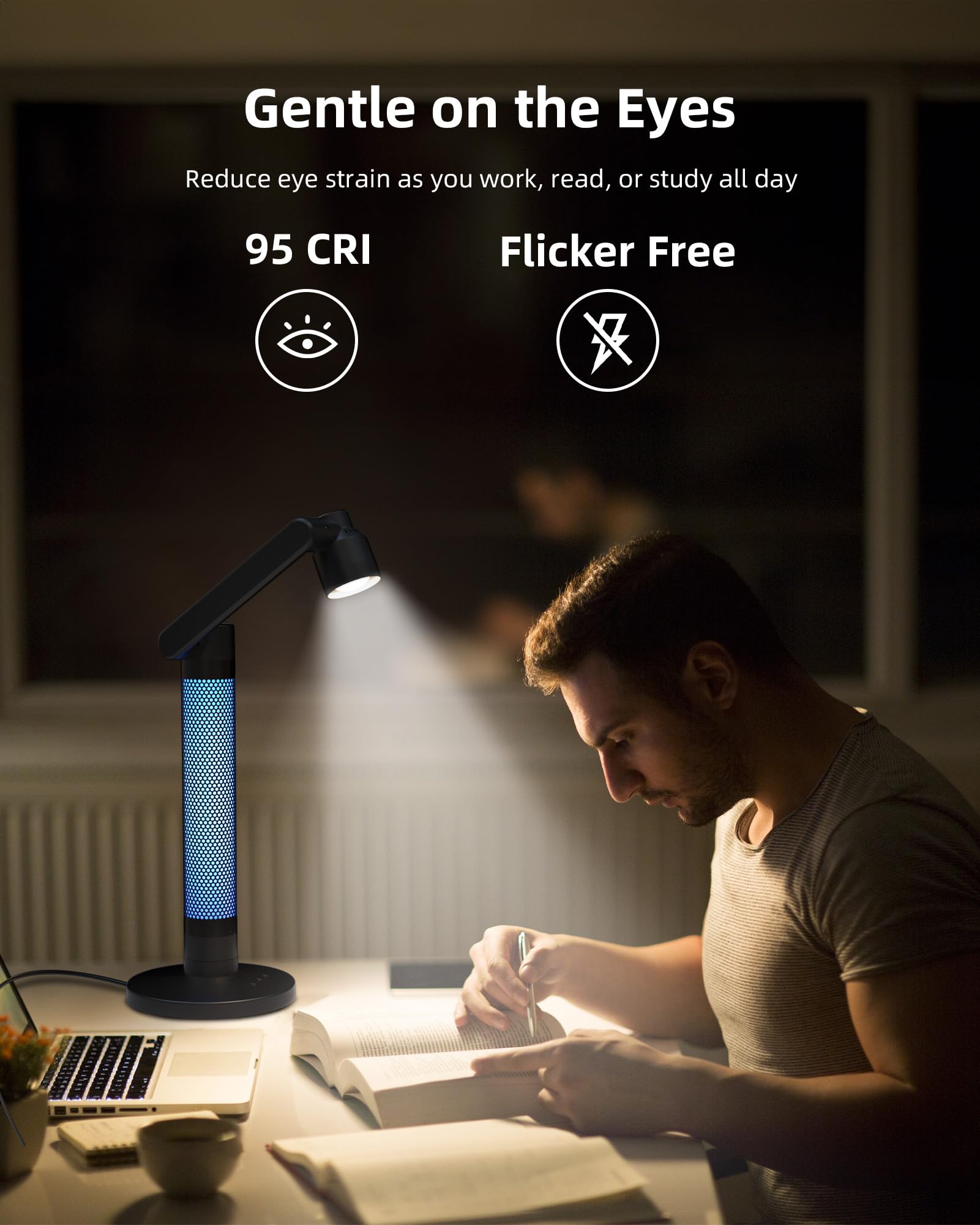 Lytmi 3-in-1 LED Desk/Task/Reading Light for Office, CRI95 Eye-Caring Architect Desk Lamp, 360°Rotatable Swing Arms, Dimmable Table Lamp with Atmosphere Lighting for Computer Monitor Desktop Bedside