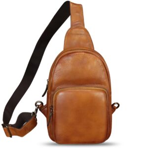 FEIGITOR Genuine Leather Sling Bag Retro Crossbody Sling Backpack Handmade Chest Shoulder Daypack Cycling Bag Purse Fanny Pack (Brown)