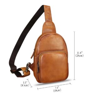 FEIGITOR Genuine Leather Sling Bag Retro Crossbody Sling Backpack Handmade Chest Shoulder Daypack Cycling Bag Purse Fanny Pack (Brown)