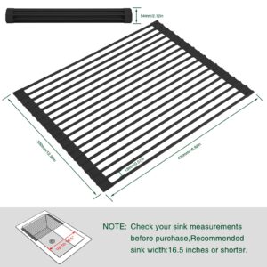 HANZENMA Roll Up Dish Drying Rack Over The Sink Kitchen Roll Up Sink Drying Rack Multipurpose Foldable Sink Drying Mat, Heat-Resistant, Anti-Slip & Anti-Rust Dish Rack for Kitchen, 17" x 13", Black