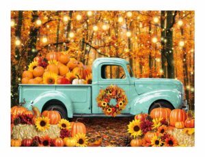 funnytree 8 x 6 ft autumn forest blue truck backdrop for portrait photography picture fall harvest pumpkin farm thanksgiving day baby shower friendsgiving party supplies decoration banner background