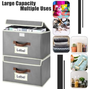 4 Pieces Fabric Foldable Storage Collapsible Cube Bin Organizer Basket with Flip-Top Lid & Handles Toy Clothes Blanket Box for Nursery, Playroom, Home, Office, Closet, 15 x 10 x 10 Inch (Light Gray)