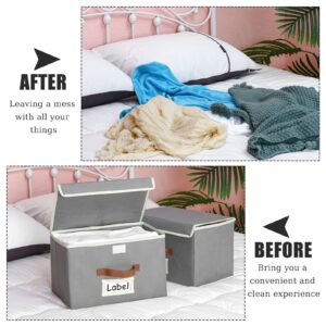 4 Pieces Fabric Foldable Storage Collapsible Cube Bin Organizer Basket with Flip-Top Lid & Handles Toy Clothes Blanket Box for Nursery, Playroom, Home, Office, Closet, 15 x 10 x 10 Inch (Light Gray)