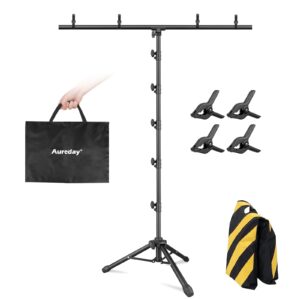 aureday 8x5ft t-shape backdrop stand, adjustable backdrop stand kit with horizontal pole, 4 spring clamps, sandbag, and black carrying bag for parties/wedding/photography/decoration