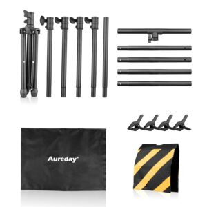 Aureday 8x5FT T-Shape Backdrop Stand, Adjustable Backdrop Stand Kit with Horizontal Pole, 4 Spring Clamps, Sandbag, and Black Carrying Bag for Parties/Wedding/Photography/Decoration