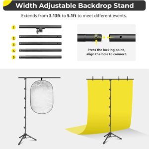 Aureday 8x5FT T-Shape Backdrop Stand, Adjustable Backdrop Stand Kit with Horizontal Pole, 4 Spring Clamps, Sandbag, and Black Carrying Bag for Parties/Wedding/Photography/Decoration