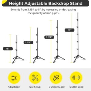 Aureday 8x5FT T-Shape Backdrop Stand, Adjustable Backdrop Stand Kit with Horizontal Pole, 4 Spring Clamps, Sandbag, and Black Carrying Bag for Parties/Wedding/Photography/Decoration