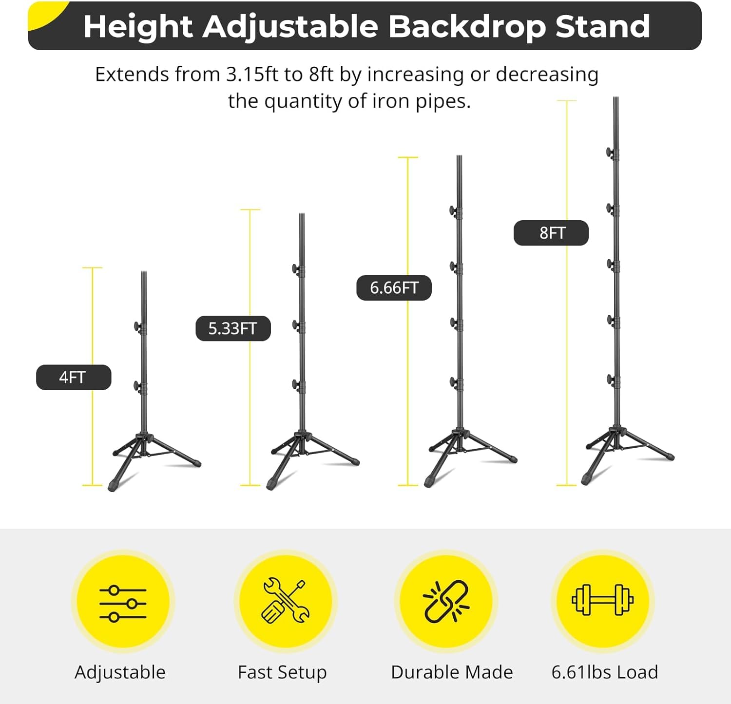 Aureday 8x5FT T-Shape Backdrop Stand, Adjustable Backdrop Stand Kit with Horizontal Pole, 4 Spring Clamps, Sandbag, and Black Carrying Bag for Parties/Wedding/Photography/Decoration