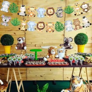 Jungle Safari Animal Banners 2pcs Safari Animals Birthday Party Cutout Banners Animal Theme Party Garland Decorations for Wild One Baby Shower Supplies