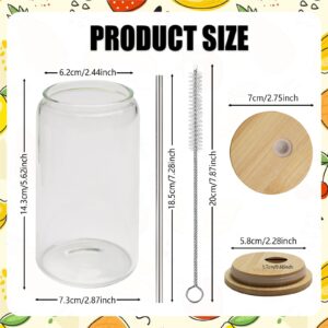 AQUAPHILE 4 Pack Sublimation Glass Blanks, 16 Oz Sublimation Glass Can with Bamboo Lids and Straws, Reusable Wide Mouth Jar Sublimation Tumblers Beer Can for Iced Coffee, Juice, Soda, Drinks