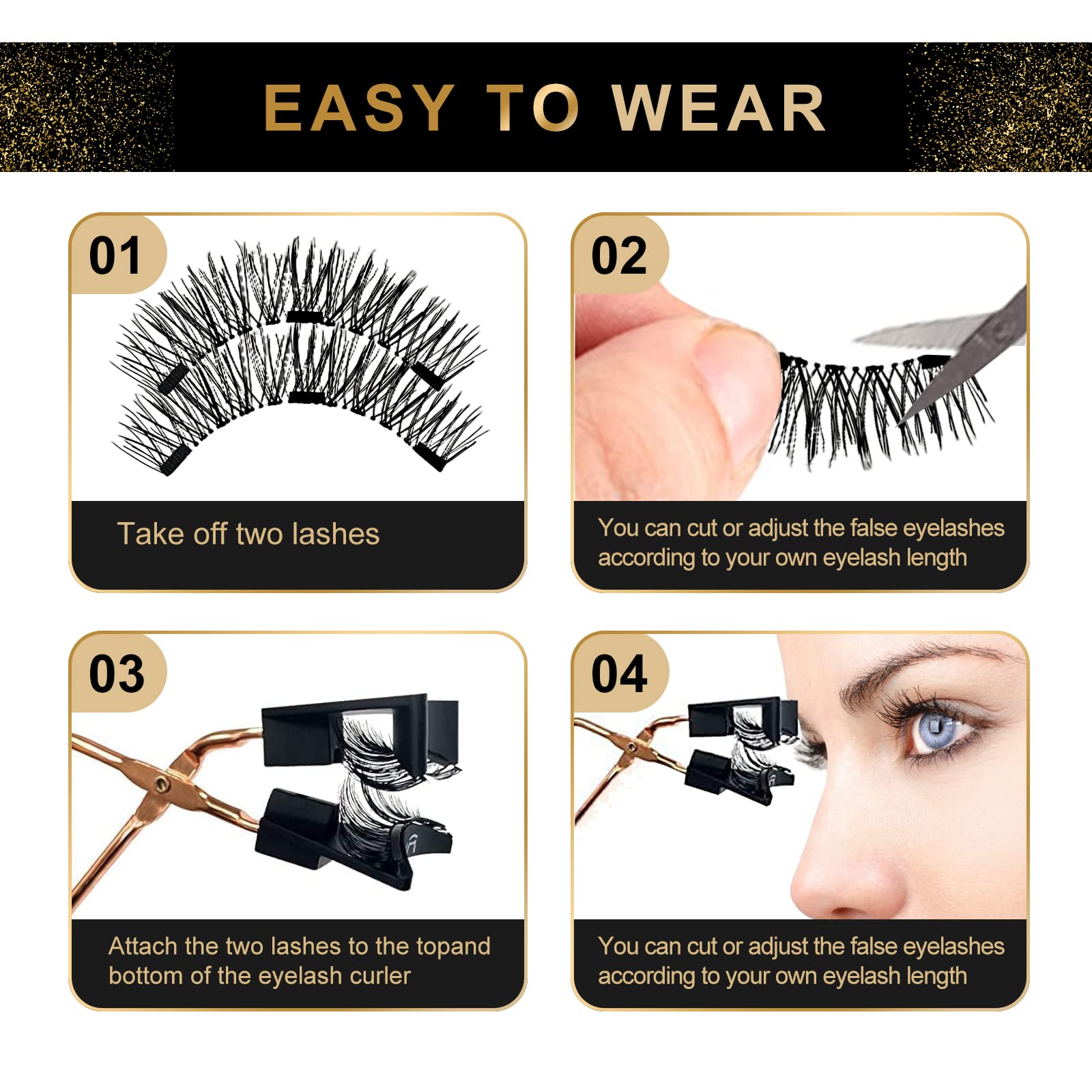 Magnetic Eyelashes without Eyeliner, 3 Pairs Natural Looking Magnetic Lashes without Eyeliner, 3D Effect Reusable Waterproof Fake Eyelashes with Tweezers, Easy to Wear, No Glue Needed