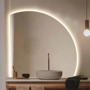 euroo 36" half moon wall mirror, anti-fog bathroom mirror, led vanity mirror with white/warm light, backlit decorative mirror for entryway, explosion proof (color : warm light, size : 20"_left under