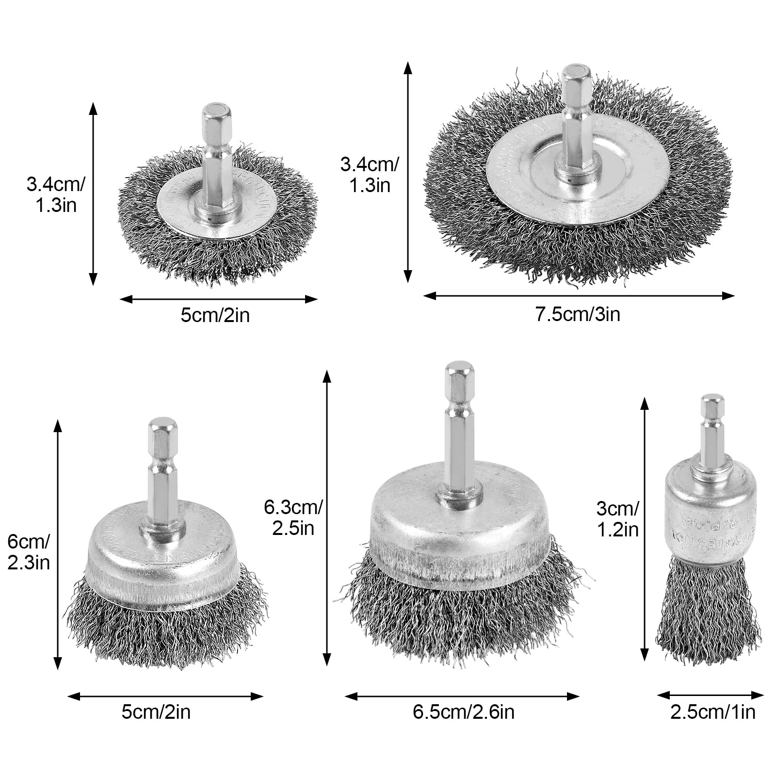 Wire Brush for Drill, Wire Wheel Brush Cup Set, Drill Wire Brush for Drill 1/4 Inch Arbor for Cleaning Rust, Stripping and Drill Attachment（Hexagonal）