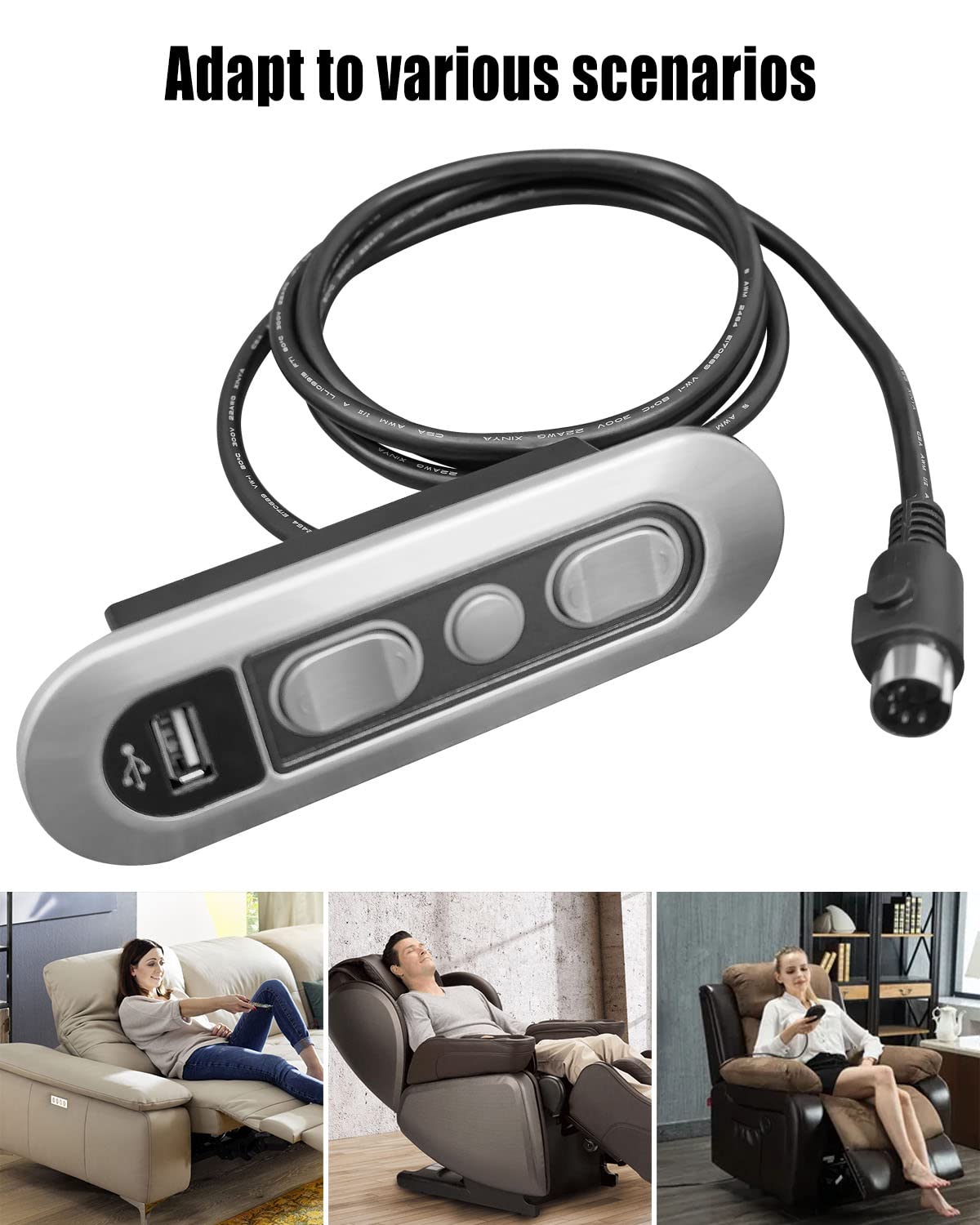 Qnbes Hand Control Handset with USB for Dual Moto Lift Chairs Power Recliners, 5 Button 5 Pin Fit for Okin Dewert Kaidi Limoss RMT and More