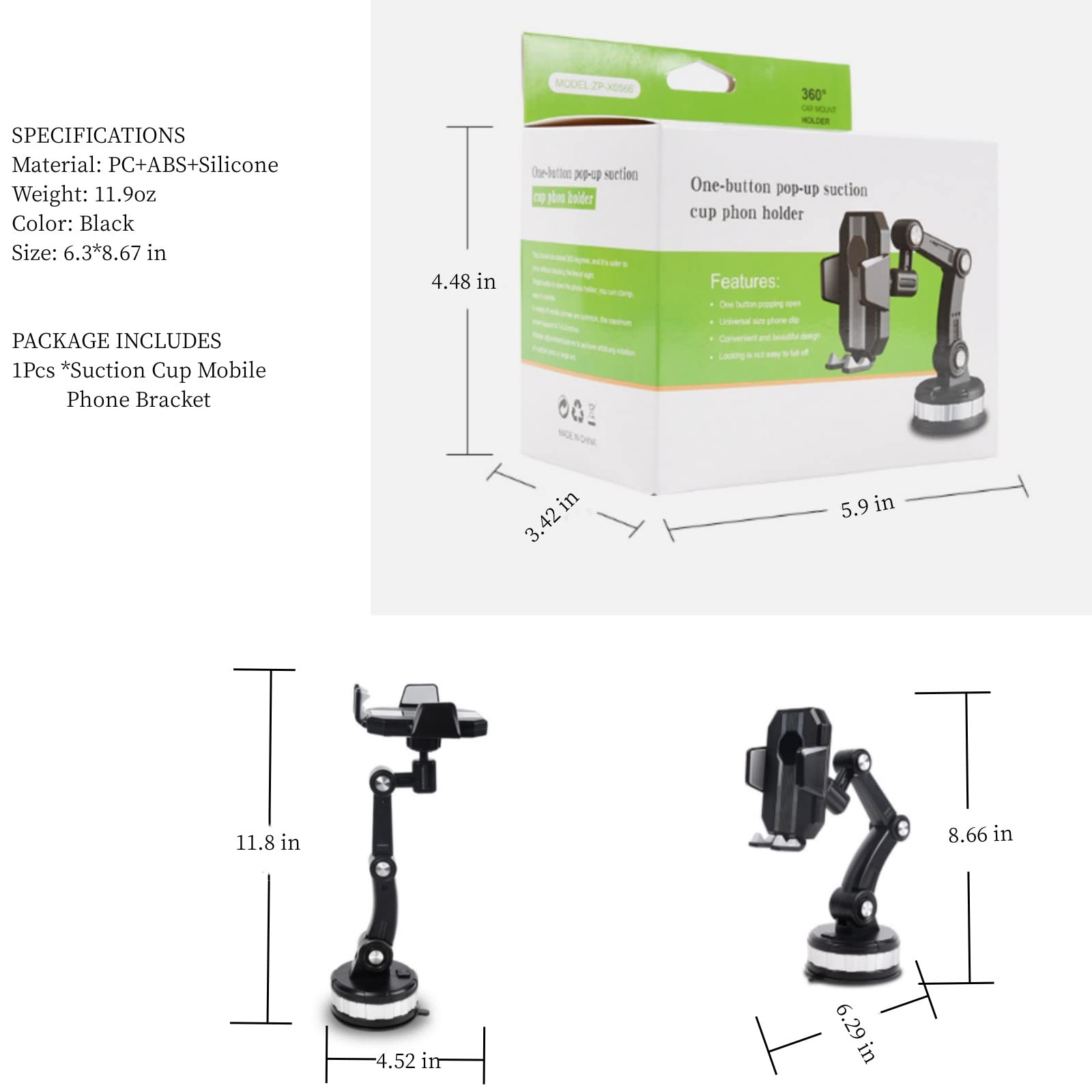 Geupday Car Phone Holder, Suction Cup Mobile Phone Bracket, New Robot Arm Large Truck Car Bracket, 360 Rotated Degree Super Stable Suction, 2023 New Upgraded Sucker Car Phone Holder Mount Stand