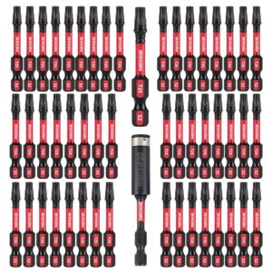 geinxurn 50 pieces t25 2 in. impact tough magnetic #25 torx head power bits, s2 alloy steel t25 screwdriver bits set with 1pcs impact bit holder