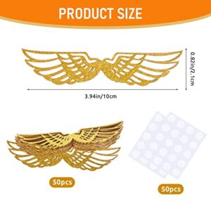 50 Pcs Golden Snitch Wings with Glue Circles Glitter Wizard Party Chocolate Decoration Golden Wings Chocolate Decor Hollowed Party Supplies for Birthday Wizard Theme Party Supplies