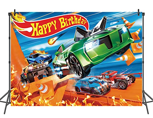 Hot Car Birthday Party Supplies Hot Race Car Birthday Decorations Racing Car Backdrop for Boys Cars Theme Video Game Background Banner Wall Decor Photo Booth Props 7x5FT