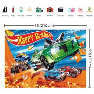 Hot Car Birthday Party Supplies Hot Race Car Birthday Decorations Racing Car Backdrop for Boys Cars Theme Video Game Background Banner Wall Decor Photo Booth Props 7x5FT